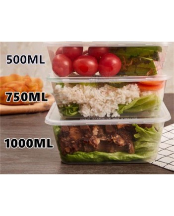 Plastic Takeaway Food container box & Lids 500ml 750ml 1000ml